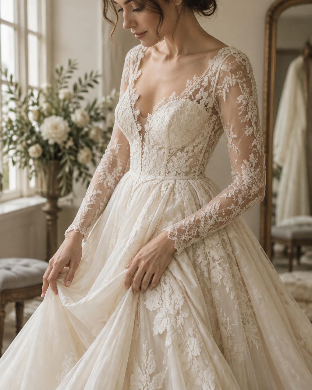 Bridal inspiration: intricate floral lace and a delicate fitted sleeve